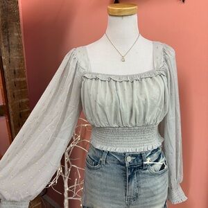 NEW! By The River Gray & Gold Smocked Crop Top